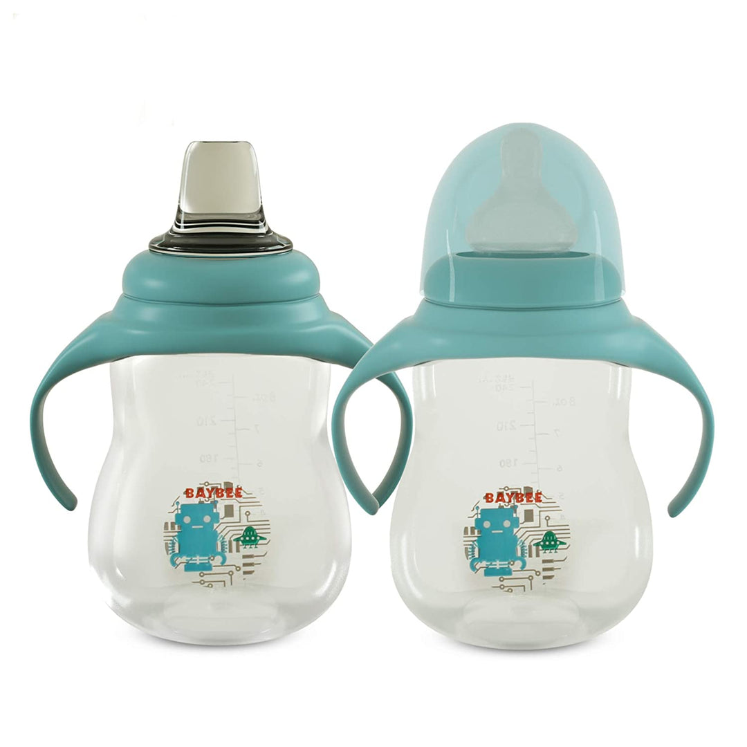 Baby 2 in 1 Feeding Bottle Cum spout Cup Bottle Set- for Infants & Toddlers – New Born Feeding Bottle Set Silicone -Great Baby Shower Gift Assorted Colours – Set of 2 Pack (250ML)