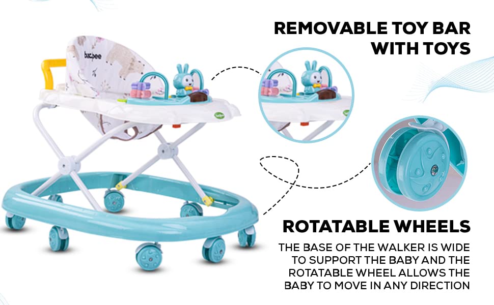 Bizzy Round Baby Walker for Kids 3 Position Adjustable Height & Rattle Toys