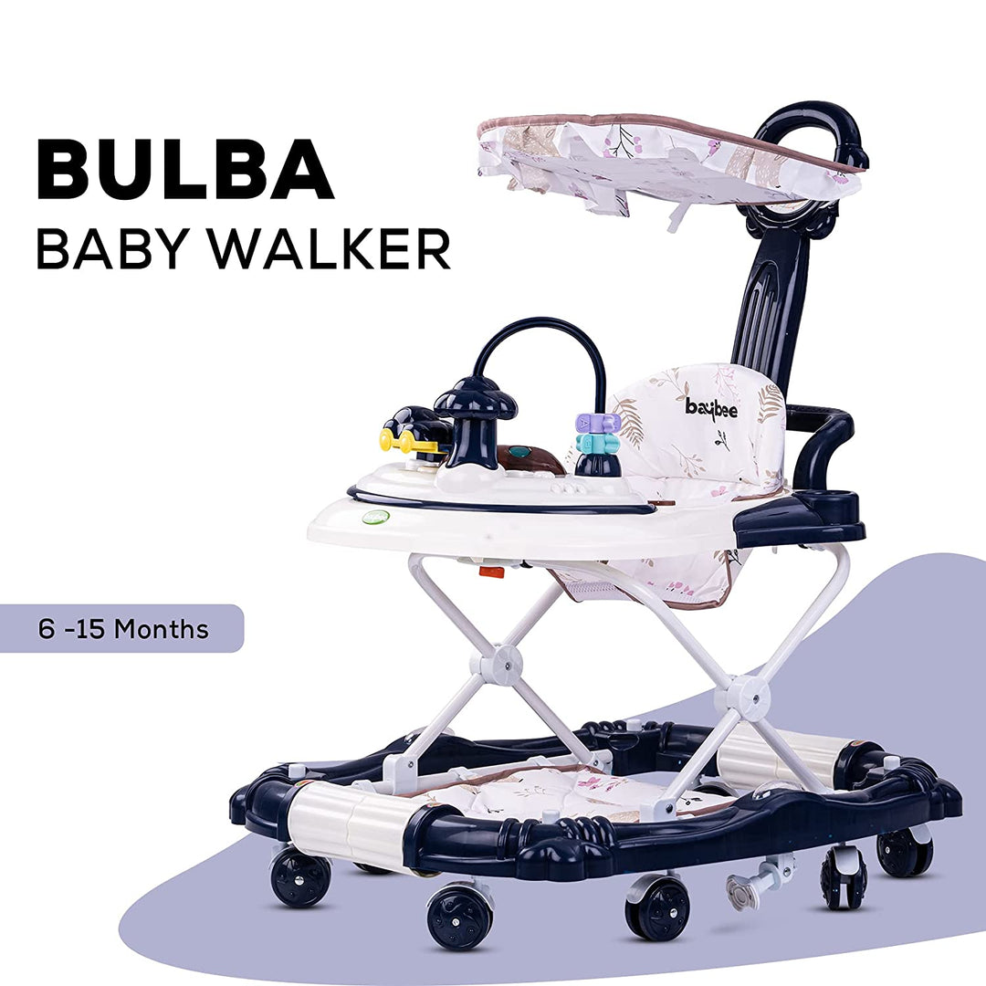 Bulba Giggling Baby Walker Cum Rocker for Baby, Kids Walker with Canopy, Parental Push Handle, Height Adjustable & Toy Bar | Walker for Baby Kids| Activity Walker Baby 6-18 Months
