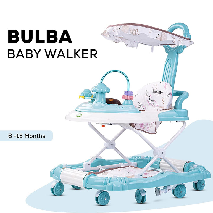 Bulba Giggling Baby Walker Cum Rocker for Baby, Kids Walker with Canopy, Parental Push Handle, Height Adjustable & Toy Bar | Walker for Baby Kids| Activity Walker Baby 6-18 Months