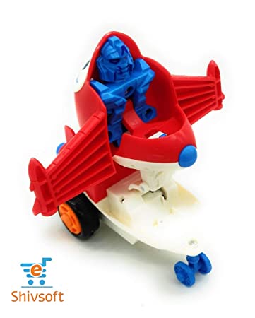 Early Education Unbreakable Bright Color mini racing converting plane to robot friction toy (random color)
