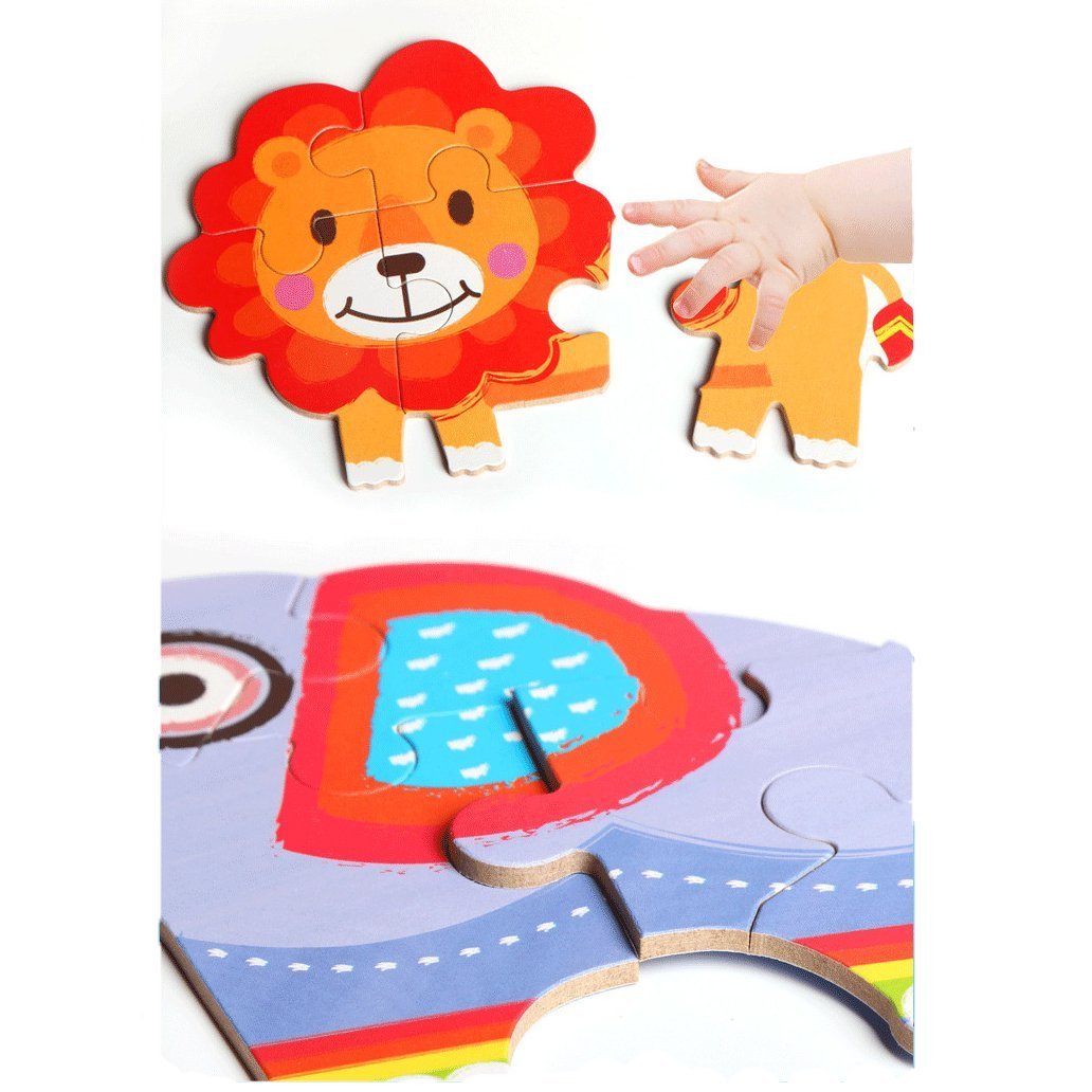 Wooden Puzzles Animals Shape Color Sorter Stacking Block Chunky Puzzle for Baby Toddlers Boys Girls Game Toys for Kids (Wooden Puzzle Games 6-in-A-Box)