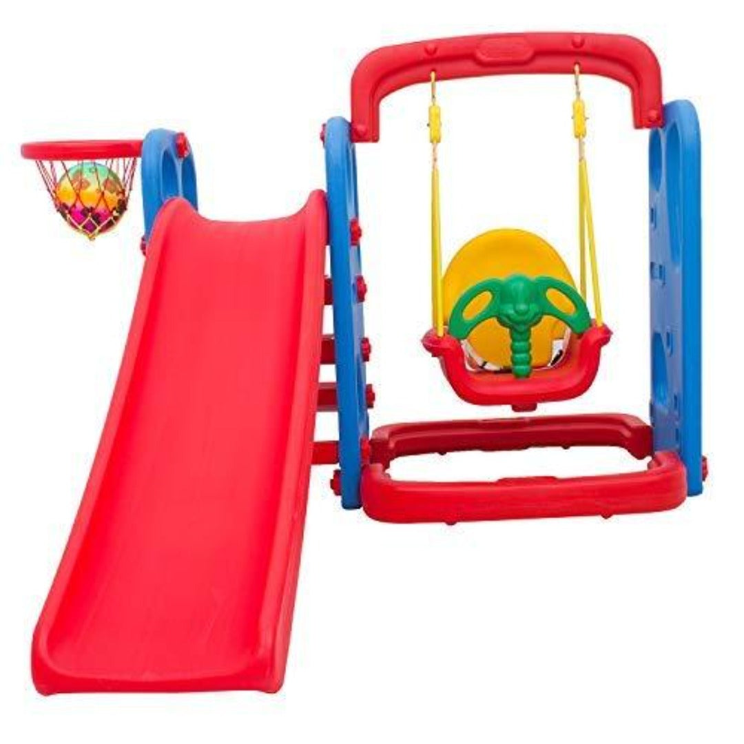 Plastic Indoor/ Outdoor Garden Slide for Kids/Toddlers Kids 1-5 Years | Preschoolers Children Slide Game Toys (3 in 1 Slider and Swing Combo with 4" Basketball)