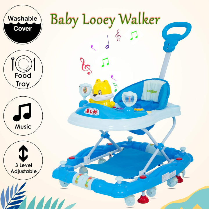 Looey Baby Walker Cum Rocker - Round Kids Walker for Babies Cycle with Music & Light Rattles and Toys Ultra Soft Seat, Push Bar Activity Walker for Kids 6 Months to 2 Years