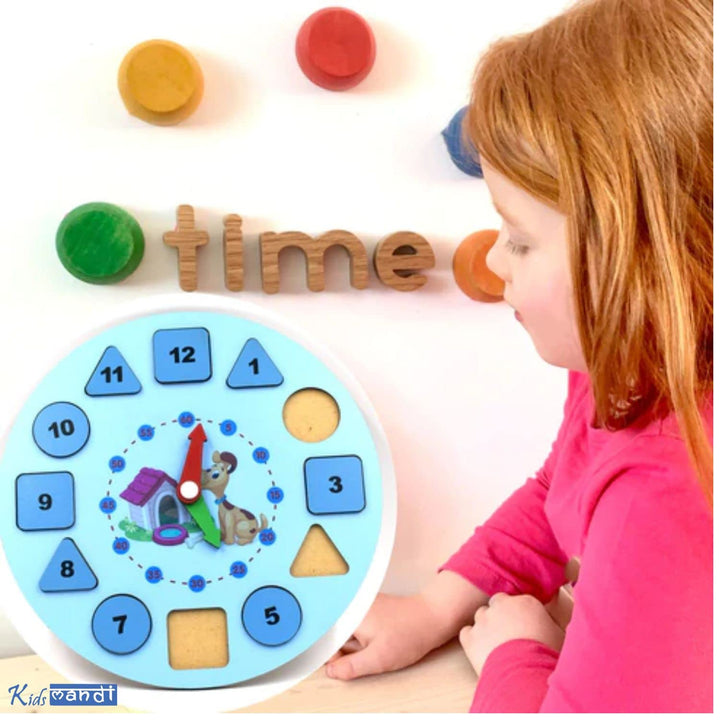 Wooden Shape Color Sorting Clock- Teaching Time Clock Shape Patterns Sorting Puzzle Montessori Early Learning Educational Toy Gift for Toddler Baby Kids Children to Play Indoor Games(multi colour)