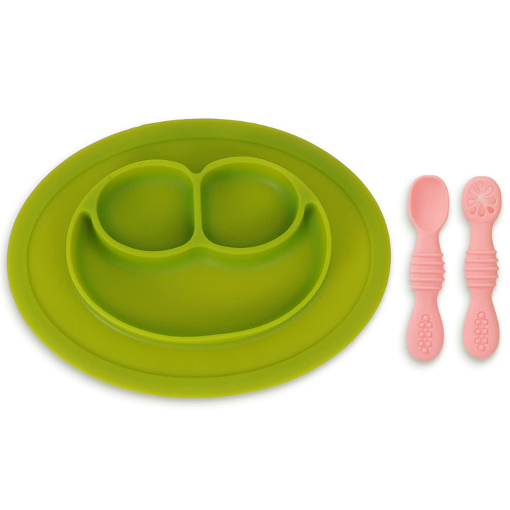 Silicone Plates for Baby with 2 First Stage Training Spoons for Toddlers | Baby Tableware Feeding Set for Kids | Baby Plates & Spoon Set for Toddlers Kids Boy Girl