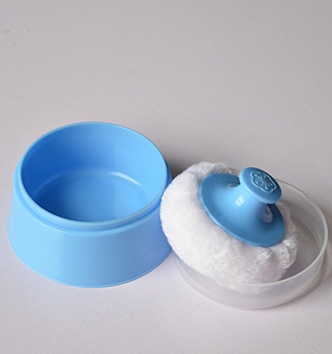 Premium Soft Face Sponge Body Powder Puff Box Case Container (Blue)