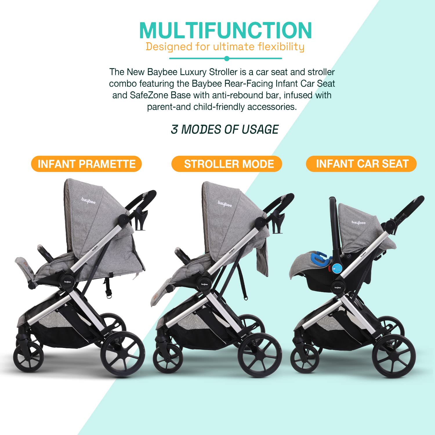 Triple stroller with store car seats attachment