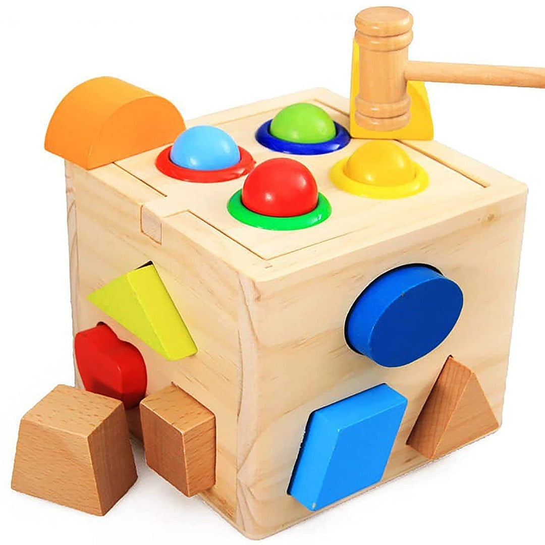Wooden Hammer Case Toy Knock Pounding Bench for Kids, Developing Fine Motor and Dexterity Skills, Early Educational Activity Toys for 2+ Year Old Boys & Girls (Box Hammer)