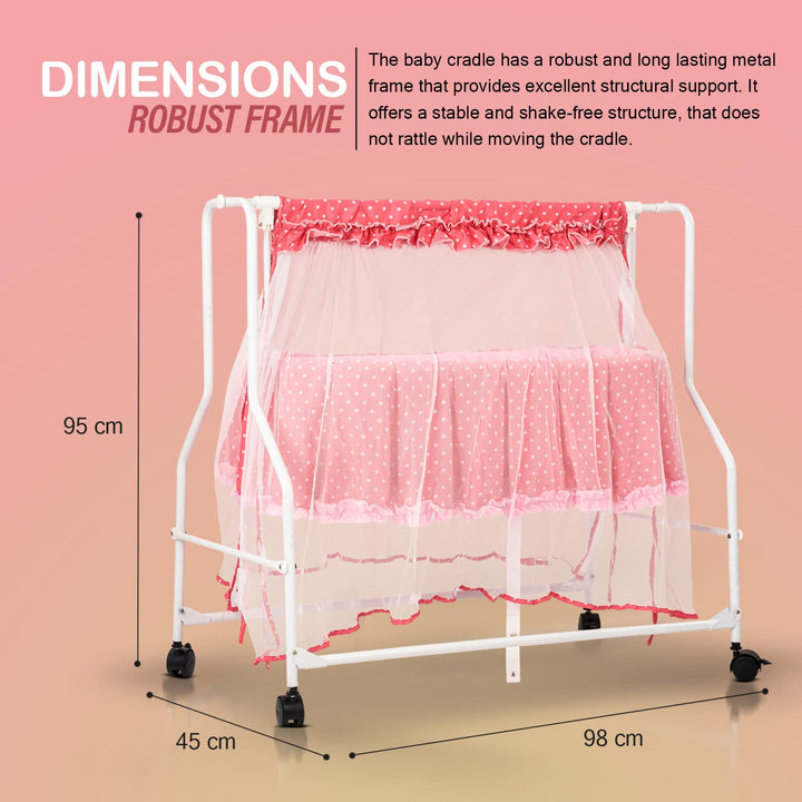 Evolve Baby Cradle for New Born Baby, Baby Cradle Swing Jhula with Mosquito Protection Net, Mattress & Wheels | New Born Baby Cot Cradle| Baby Cradles for New Born Baby 0 to 12 Months