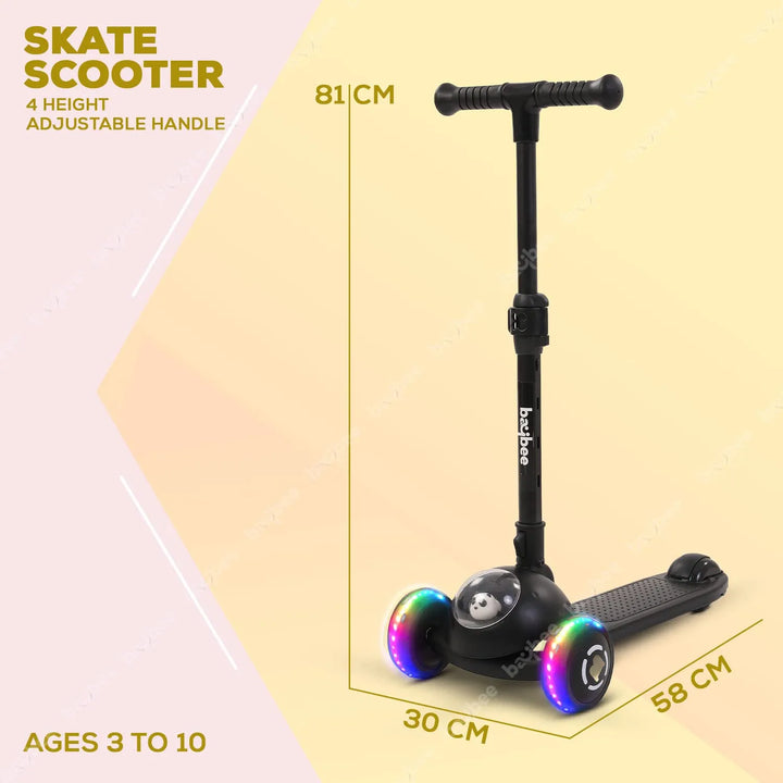 Panda Skate Scooter for Kids, 3 Wheel Smart Kids Scooter with Foldable & Height Adjustable Handle, LED PU Wheels & Rear Brake, Runner Kick Scooter for Kids 3 to 10 Years