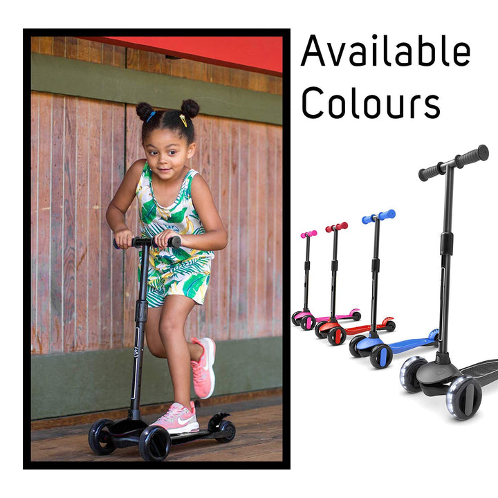 Alpha-Glide F3 Skate Scooter for Kids, 3 Wheel Kids Scooter, Smart Kick Scooter with Fold-able & Height Adjustable Handle, Runner Scooter with Wide LED PU Wheels & Brake for Kids Age 2-14 Years Old