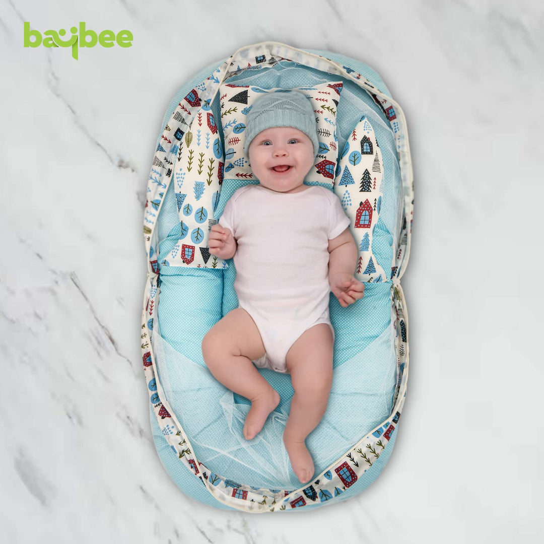 Thick Cotton Baby Bedding Set for New Born Babies with Mattress, Mosquito Net & Carry Bed | Newborn Baby Bed Cum Carry Bed for Infants | Baby Sleeping Bed 0 to 6 Months Boys Girls