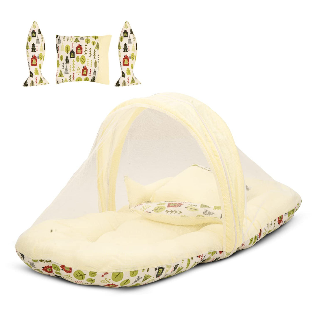 Thick Cotton Baby Bedding Set for New Born Babies with Mattress, Mosquito Net & Carry Bed | Newborn Baby Bed Cum Carry Bed for Infants | Baby Sleeping Bed 0 to 6 Months Boys Girls