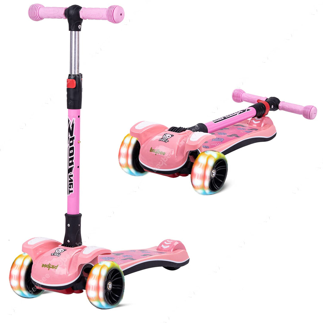Magna Scooter for Kids, 3 Wheel Smart Kick Scooter with Fold-able & Height Adjustable Handle, Runner Scooter with LED PU Wheels & Brake, Skating Scooter for Kids Above 3 Years