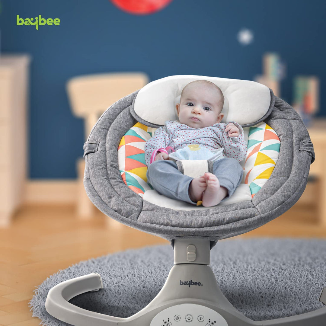 Premium Automatic Electric Baby Swing Cradle with Adjustable Swing Speed, Soothing Music | Baby Rocker with Mosquito Net, Safety Belt & Removable Toys Swing for Baby (Lite Grey)