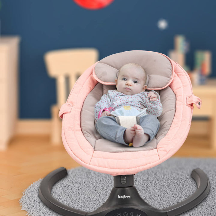 Premium Automatic Electric Baby Swing Cradle with Adjustable Swing Speed, Soothing Vibrations & Music | Baby Rocker with Mosquito Net, Safety Belt & Removable Baby Toys Swing for Baby (Pink)