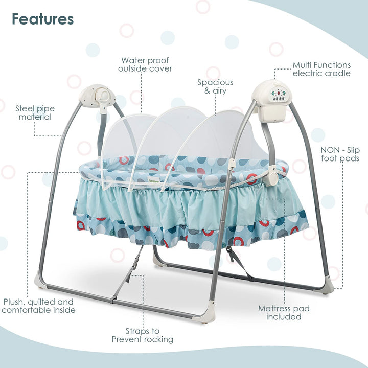 Electric Cradle for Baby, Automatic Swing Baby Cradle with Mosquito Net, Remote, Toy Bar & Music | Baby Cradle Crib Jhula | Baby Swing Cradle for Baby 0 to 2 Years Boys Girls (Blue)