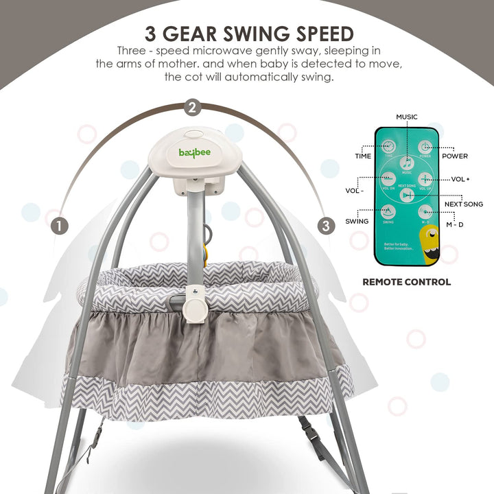 Electric Cradle for Baby, Automatic Swing Baby Cradle with Mosquito Net, Remote, Toy Bar & Music | Baby Cradle Crib Jhula | Baby Swing Cradle for Baby 0 to 2 Years Boys Girls (Grey)