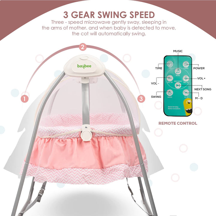 Electric Cradle for Baby, Automatic Swing Baby Cradle with Mosquito Net, Remote, Toy Bar & Music | Baby Cradle Crib Jhula | Baby Swing Cradle for Baby 0 to 2 Years Boys Girls (Pink)
