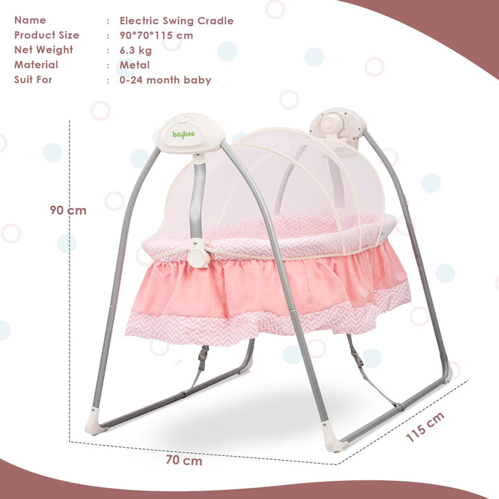 Electric Cradle for Baby, Automatic Swing Baby Cradle with Mosquito Net, Remote, Toy Bar & Music | Baby Cradle Crib Jhula | Baby Swing Cradle for Baby 0 to 2 Years Boys Girls (Pink)