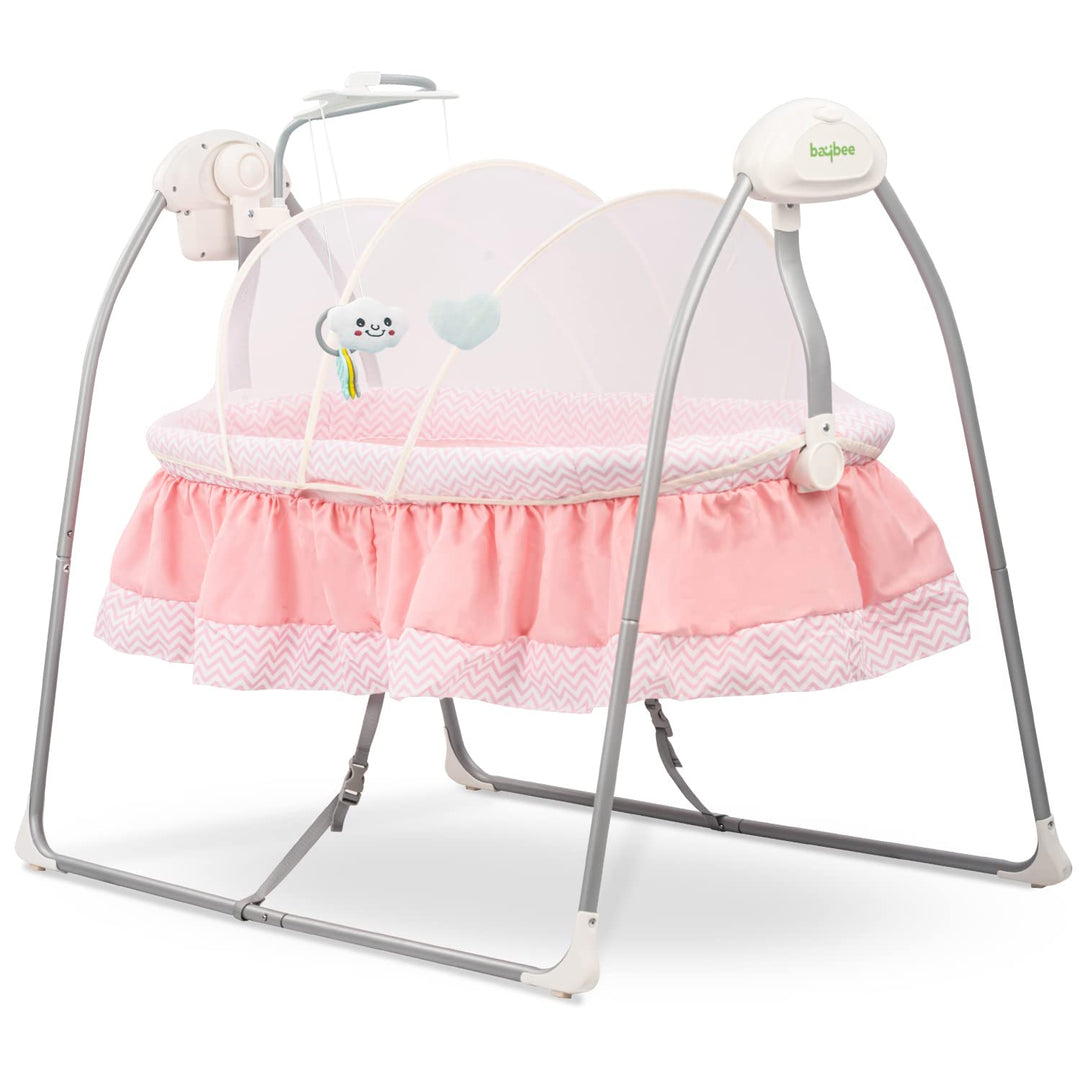 Electric Cradle for Baby, Automatic Swing Baby Cradle with Mosquito Net, Remote, Toy Bar & Music | Baby Cradle Crib Jhula | Baby Swing Cradle for Baby 0 to 2 Years Boys Girls (Pink)