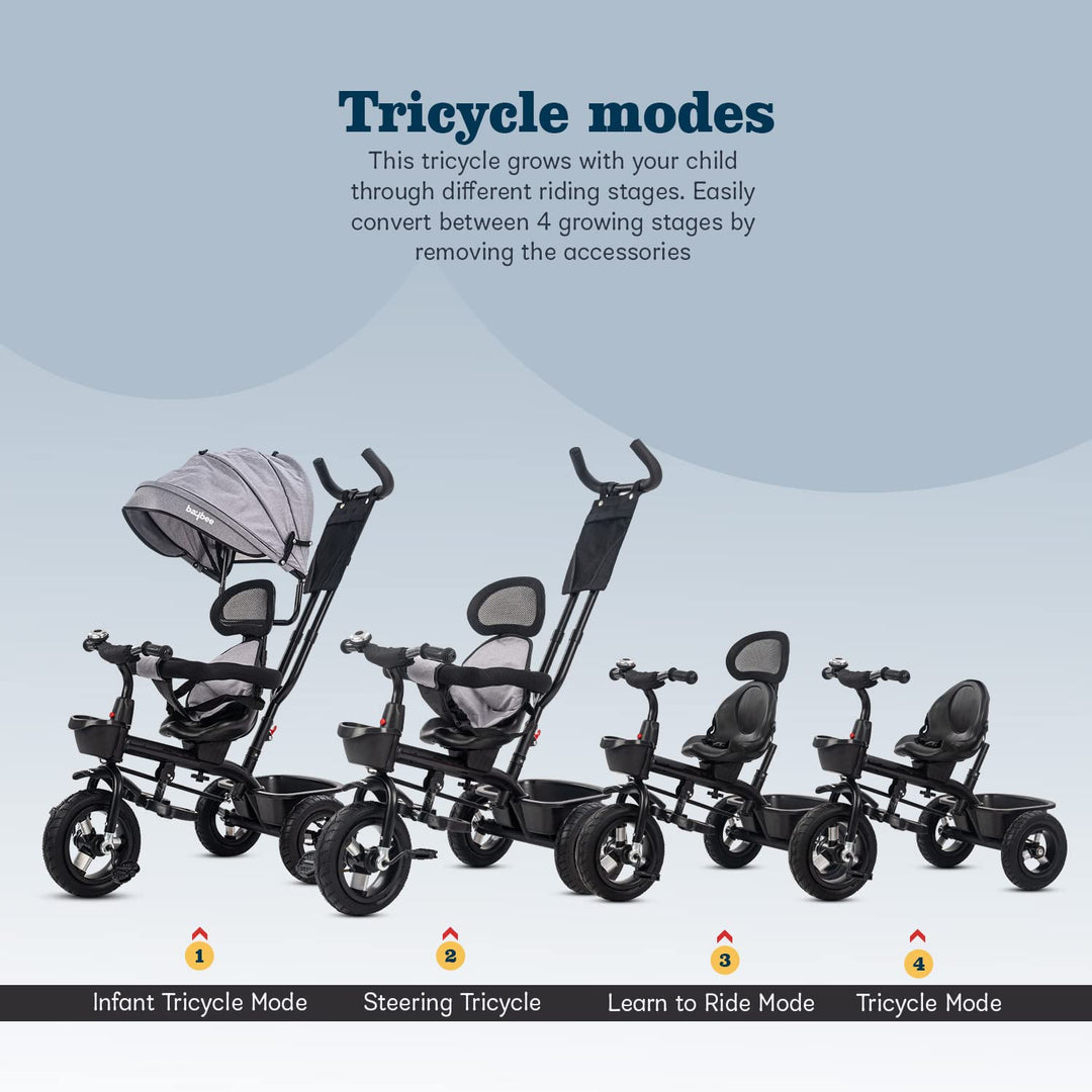 3 in 1 Ditto Baby Tricycle for Kids with Rubber Wheels, Canopy & Parental Adjustable Push Handle | Baby Kids Cycle Trikes | Kids Tricycle Cycle for Kids 1 to 5 Years Boys Girls