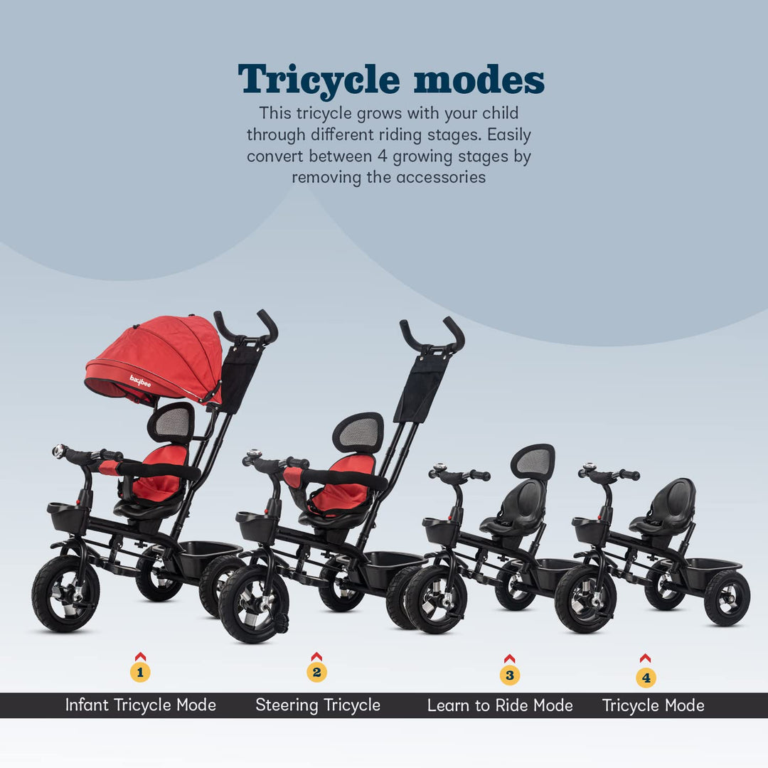 3 in 1 Ditto Baby Tricycle for Kids with Rubber Wheels, Canopy & Parental Adjustable