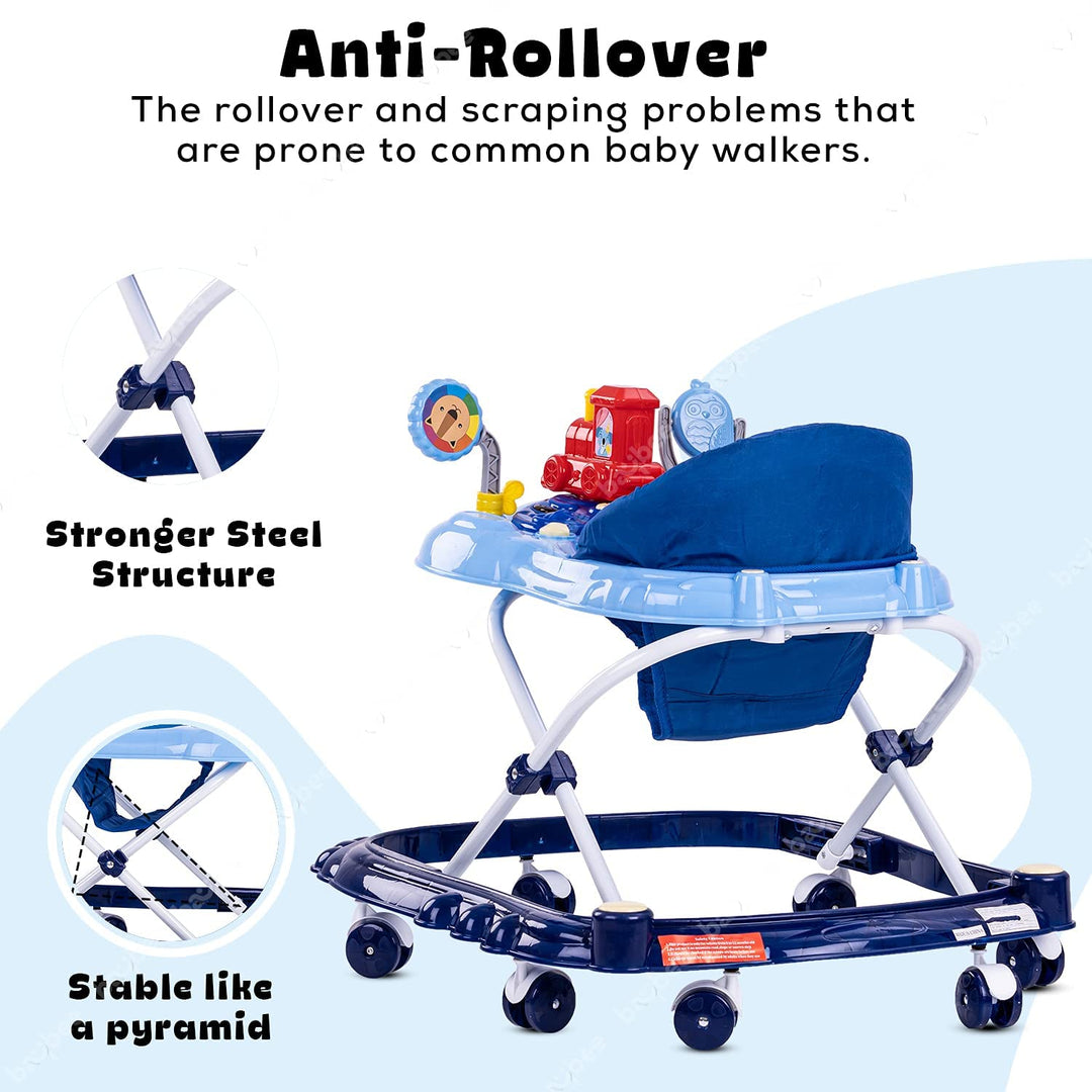 Woody Baby Walker for Kids, Round Kids Walker with 3 Position Adjustable Height | Walker for Baby with Baby Toys and Music, Activity Walker for Babies 6 - 18 Months