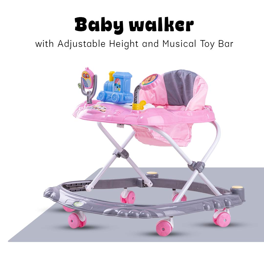 Woody Baby Walker for Kids, Round Kids Walker with 3 Position Adjustable Height | Walker for Baby with Baby Toys and Music, Activity Walker for Babies 6 - 18 Months