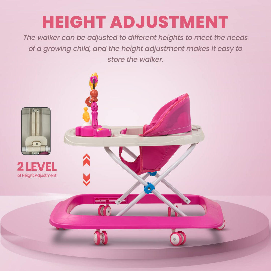 Baby Walker for Kids with 2 Height Adjustable & Tray | Multi-Function Anti-Rollover Foldable Activity Walker for Baby with Musical Toy Bar | Walker Baby 6-18 Months Boys Girls