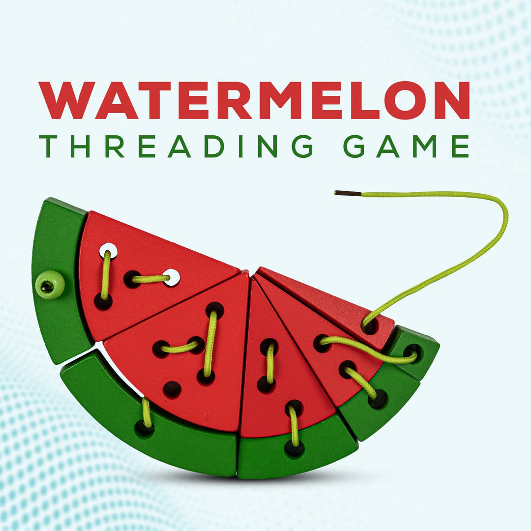 Wooden Lacing Watermelon Threading Game Puzzle Kids Toys, Wooden Toys with Watermelon, Seeds, Numbers and Lace, Early Learning Educational Baby Toys Block Puzzle for Kids 3+ Years Boys Girls