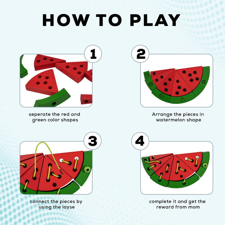 Wooden Lacing Watermelon Threading Game Puzzle Kids Toys, Wooden Toys with Watermelon, Seeds, Numbers and Lace, Early Learning Educational Baby Toys Block Puzzle for Kids 3+ Years Boys Girls