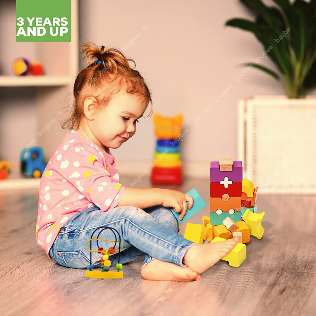 Wooden Rainbow Tower Building Blocks for Kids Toys, Wooden Blocks