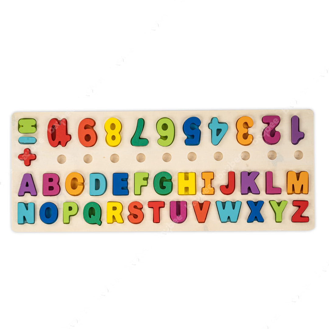 Wooden Alphanumeric Shape Matching Board Puzzle Kids Toys, Montessori Toys with Alphabets & Numbers Matching Board Games, Learning Educational Baby Toys Puzzle for Kids Age 3+ Years Boys Girls