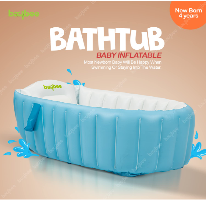 Baybee Sansa Inflatable Baby Bath tub for Kids with Air Pump, Soft Cushion Central Seat, Foldable Shower Basin | Mini Air Swimming Pool for Kids | Baby Bath Tub for Baby Kids 6 to 36 Months