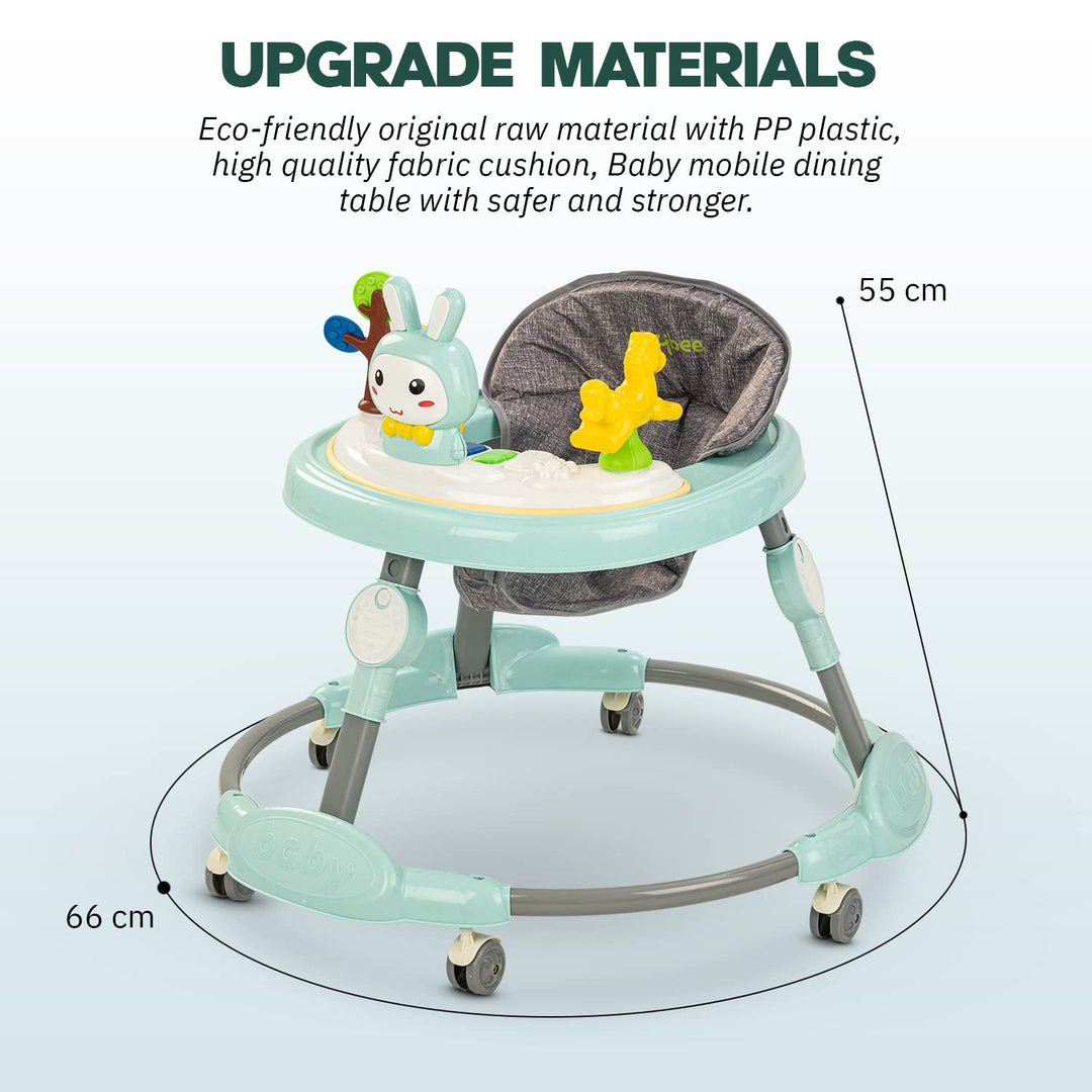 Bessie Baby Walker for Kids, Foldable Kids Walker with 3 Seat Height Adjustable, Cushion Seat | Activity Walker for Baby with Musical Toy | Push Walker Baby 6-18 Months Boy Girl ( Green)