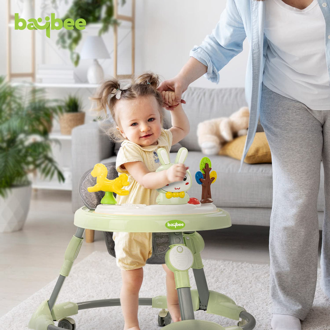 Bessie Baby Walker for Kids, Foldable Kids Walker with 3 Seat Height Adjustable, Cushion Seat | Activity Walker for Baby with Musical Toy | Push Walker Baby 6-18 Months Boy Girl (Lite Green)