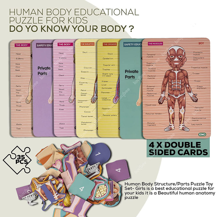 Wooden Human Body Parts Structure Jigsaw Puzzle Set for Kids Toys | Parts of Body Organs Muscles Safety Education Puzzle Cards | Early Learning Human Body Structure Puzzle for Kids 6+Years