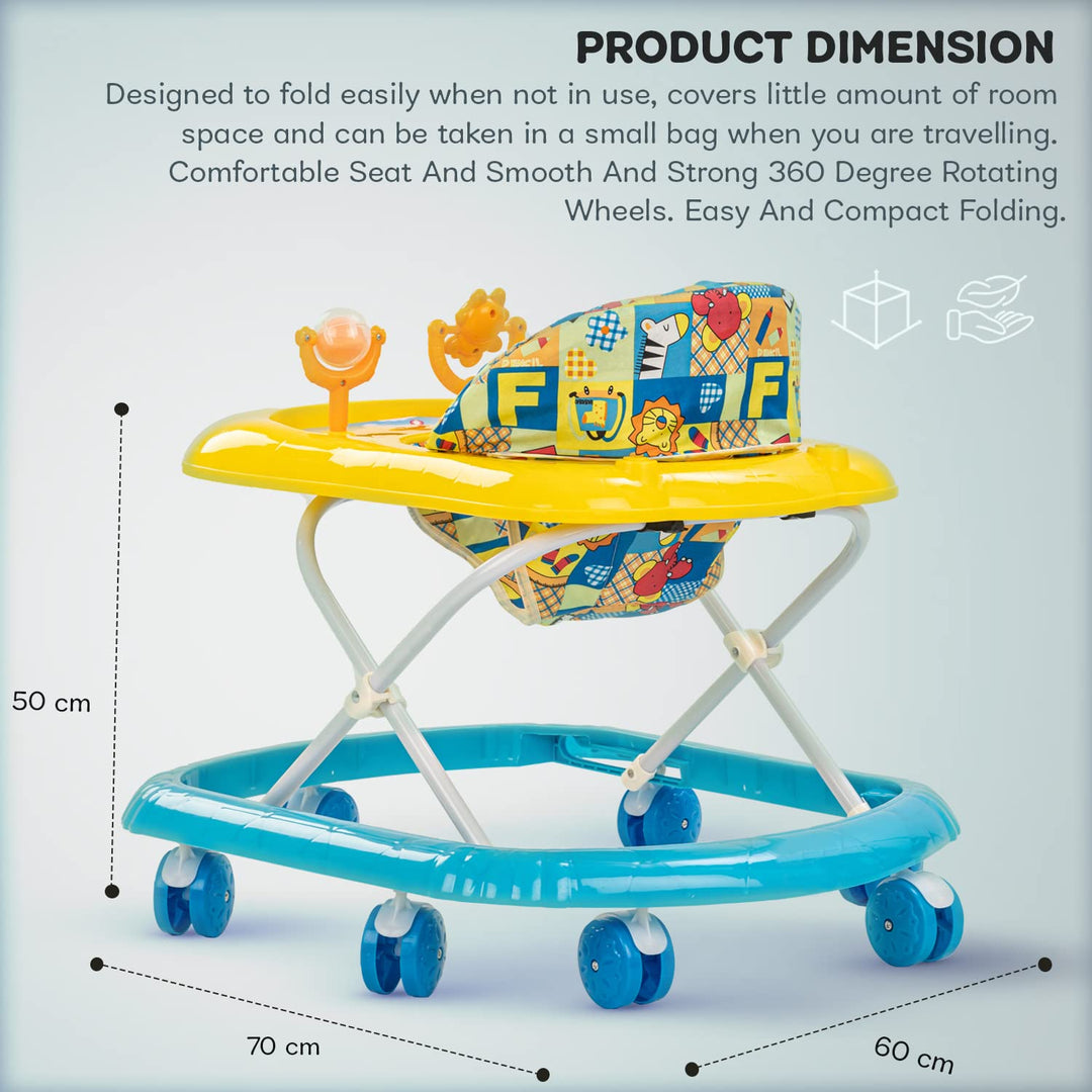 Bruno Baby Walker for Kids, Foldable Kids Walker with 3 Height Adjustable | Walker for Baby with Tray & Musical Toy Bar | Kids Activity Walker | Walker Baby 6-18 Months Boy Girl