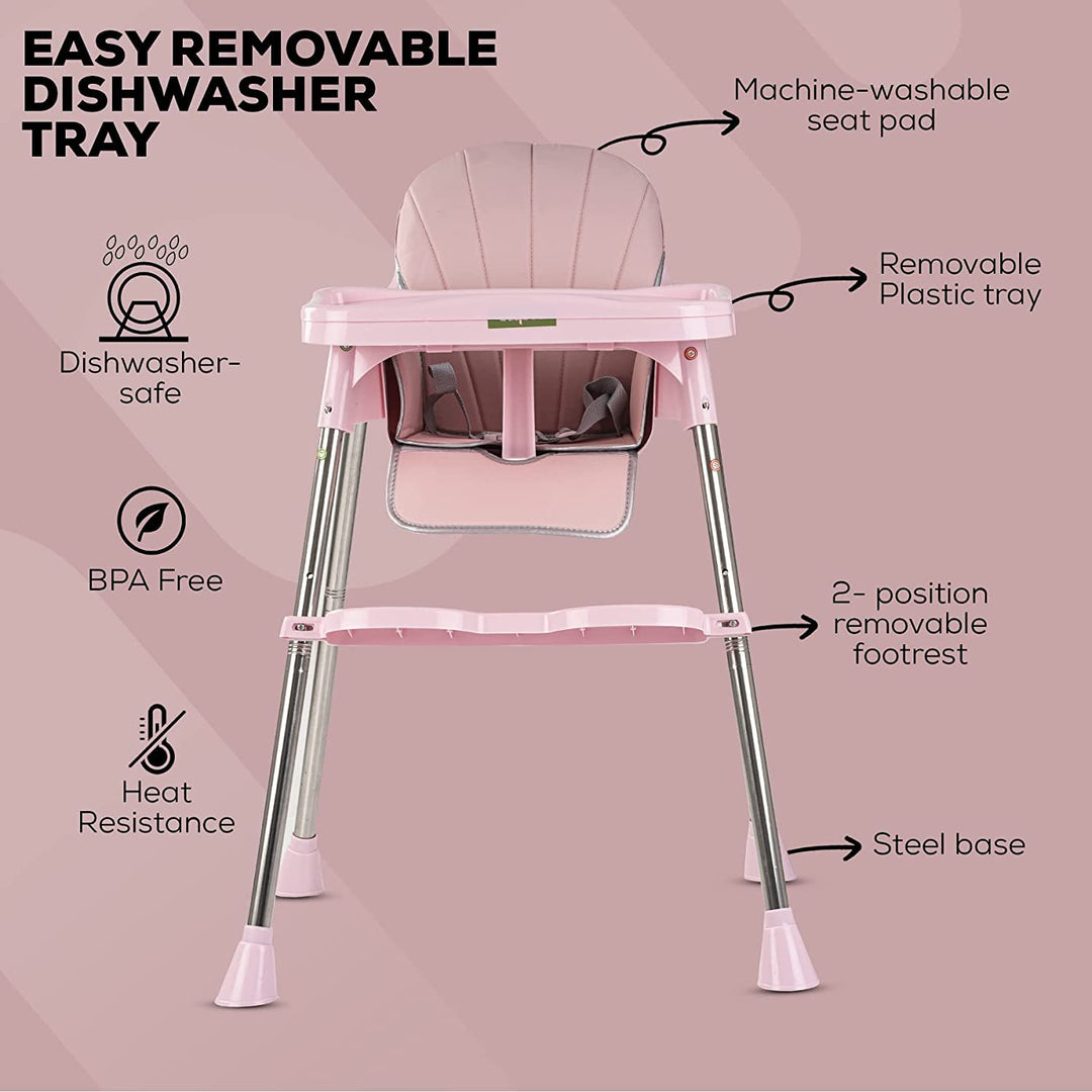 Convertible High Chair for Baby with Adjustable Footrest & Height, Baby Feeding Booster Seat for Toddler Kids with Tray, Safety Belt and Cushion, Boys Girls 6 Months to 4 Years