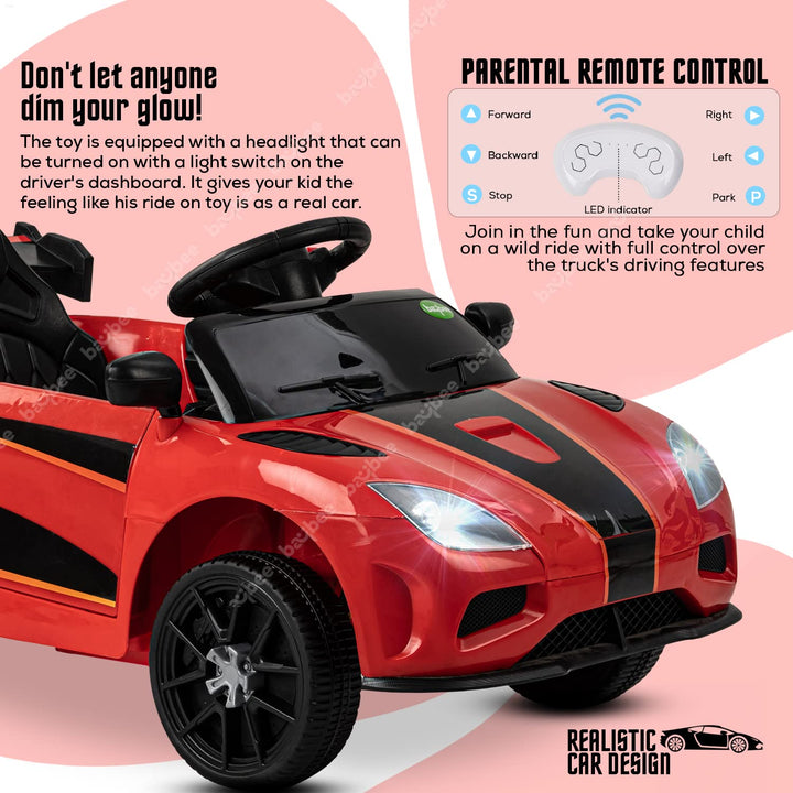 Chrono II Rechargeable Battery-Operated Ride on Electric Car for Kids| Ride on Baby Car with Swing Mode, USB & Music| Battery Operated Big Car for Kids to Drive 2 to 4 Years Boys Girls