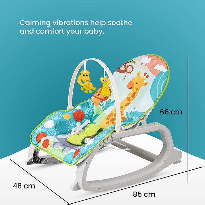 Daisy Baby Bouncer and Rocker Chair with Soothing Vibrations, Multi-Position Recline, 3 Point Safety Belt & Removable Baby Toys, Portable Baby Rocker Bouncer for 0 to 2 Years Boys Girls Blue