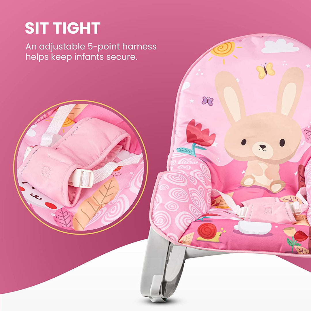 Daisy Baby Bouncer and Rocker Chair with Soothing Vibrations, Multi-Position Recline, 3 Point Safety Belt & Removable Baby Toys, Portable Baby Rocker Bouncer for 0 to 2 Years Boys Girls