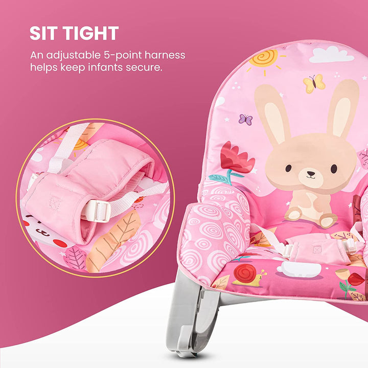 Daisy Baby Bouncer and Rocker Chair with Soothing Vibrations, Multi-Position Recline, 3 Point Safety Belt & Removable Baby Toys, Portable Baby Rocker Bouncer for 0 to 2 Years Boys Girls