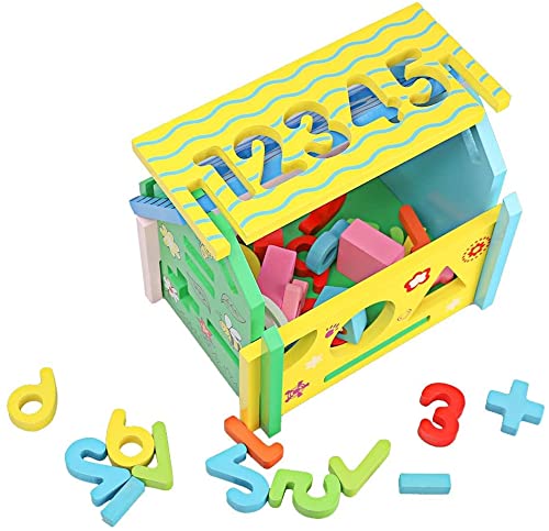 Wooden Digital Shape Disassembly House Sorting Kids Toys, Shape Sorting House with Maths Sign, Numbers, Time and Geometrical Shape, Educational Baby Toys Puzzle for Kids 3+ Years Boys & Girls