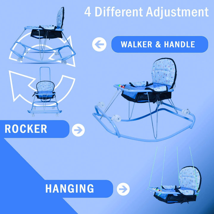 Round Baby Walker Cum Rocker | Hanging Walker Foldable Kids Walker with Parent Control Push Bar Suitable for Boys and Girls 6-18 Months