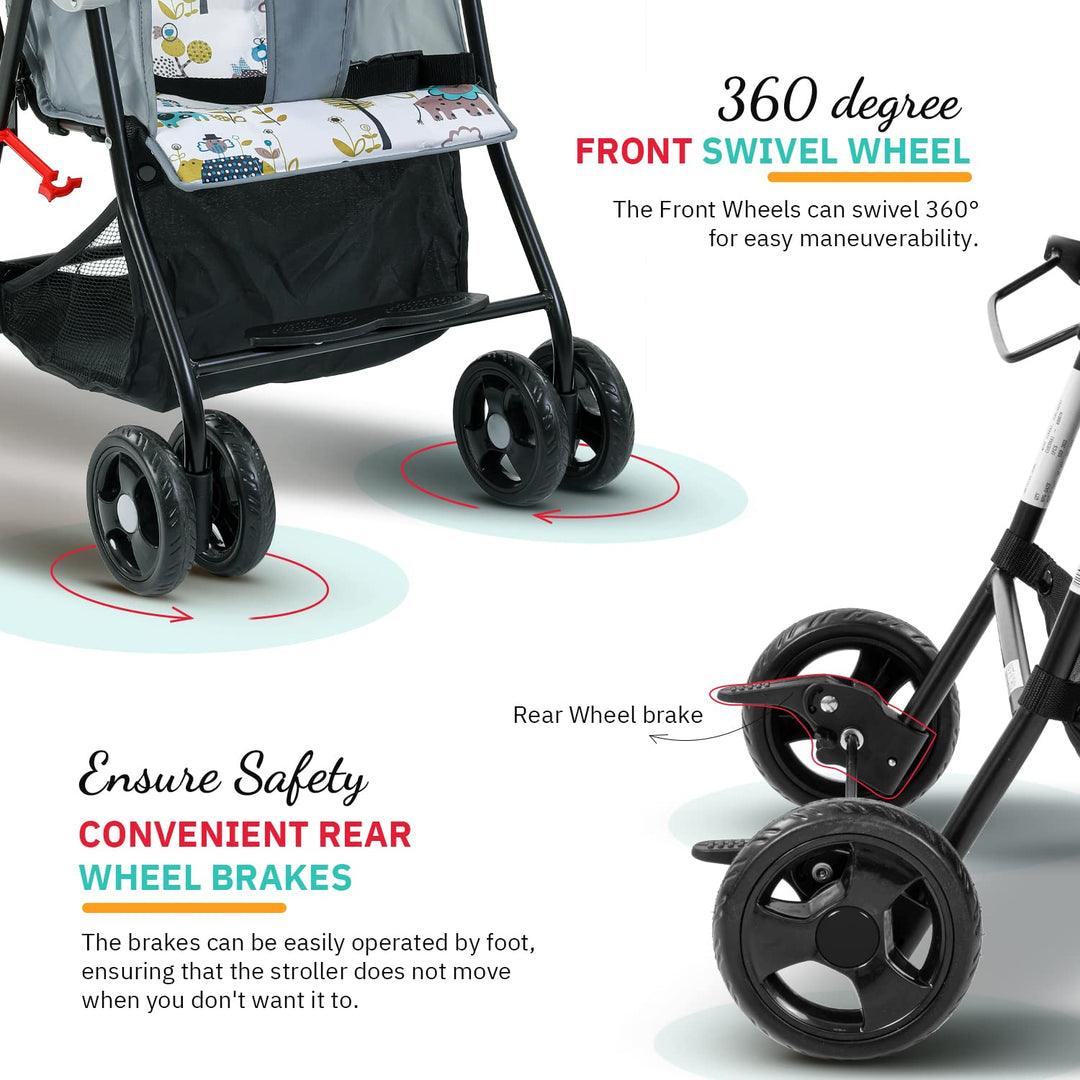 Portable Infant Baby Stroller for Newborn Babies with 2-Position Adjustable, Canopy, Round Grip Handle, Safety Harness & Storage Basket | Baby Stroller for Toddlers 0-3 Years Boy Girl