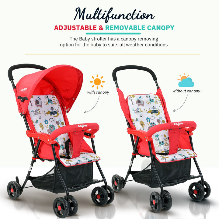 Portable Infant Baby Stroller for Newborn Babies with 2-Position Adjustable, Canopy, Round Grip Handle, Safety Harness & Storage Basket | Baby Stroller for Toddlers 0-3 Years Boy Girl