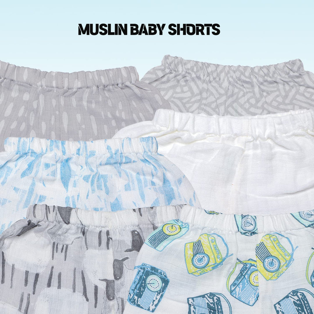 Baby Boys Shorts for Baby/Infants & Toddlers Muslin Cotton Baby Shorts/Kids Shorts for Unisex Babies-Multi-Coloured (Pack of 3)
